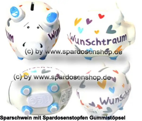 Sparschwein Kleinsparschwein 3D Wunschtraum weiß Keramik Gesamt